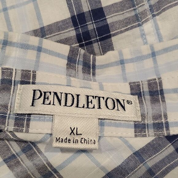 Pendleton Sz XL Ladies White Blue Plaid Casual Button Up Cotton Blouse 824 - Picture 8 of 10